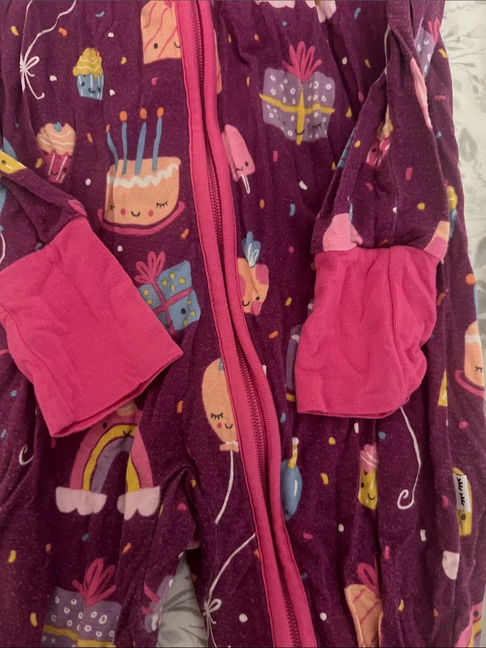 Girls' Pink Purple Birthday Print One-Piece Pajamas